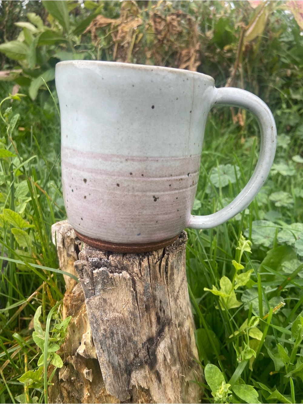 Handmade Ceramic Mug in White and Light Pink